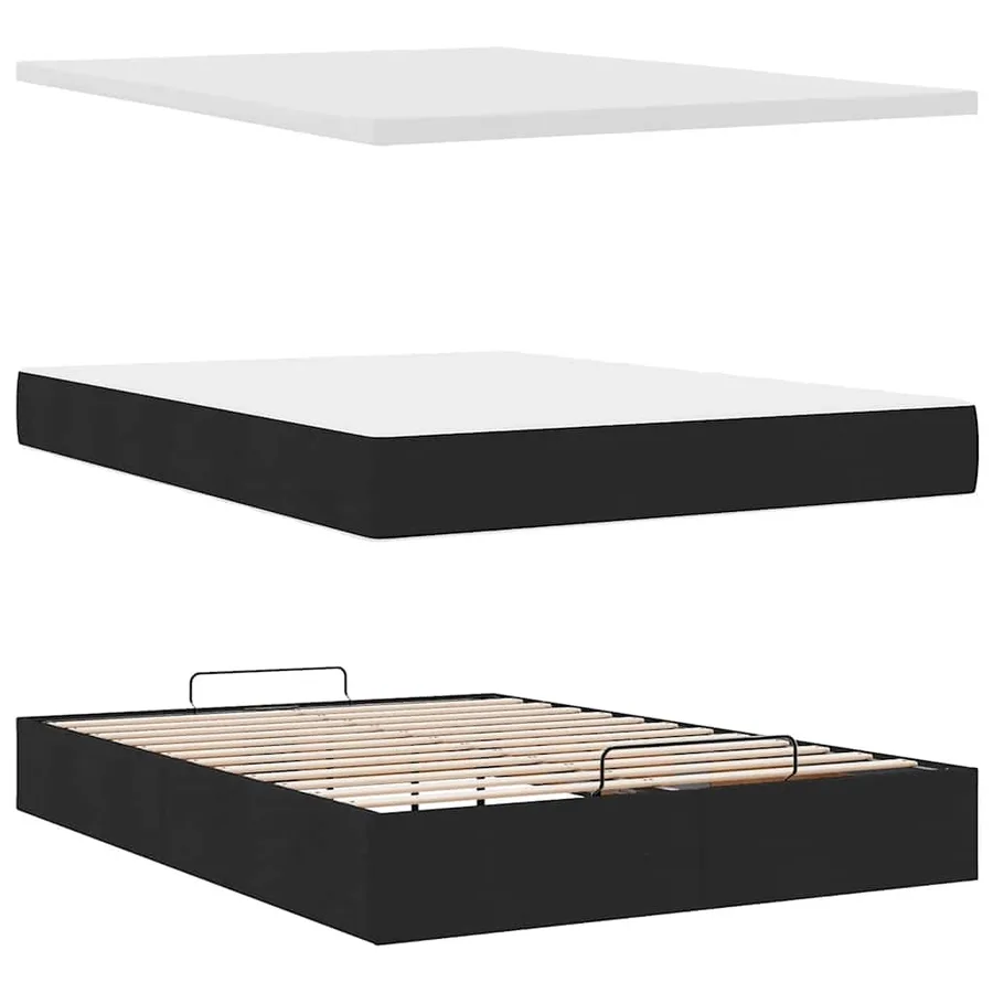 Lit ottoman avec matelas noir 140x190 cm tissu - 8