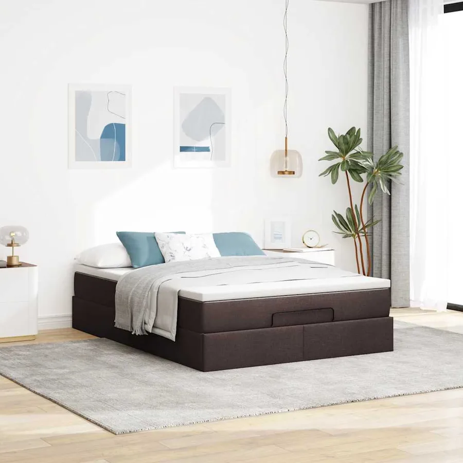 Cadre de lit ottoman avec matelas marron foncé 140x190 cm tissu - 3