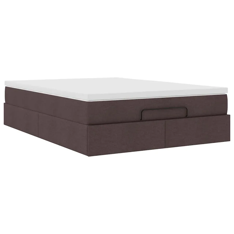 Cadre de lit ottoman avec matelas marron foncé 140x190 cm tissu - 6