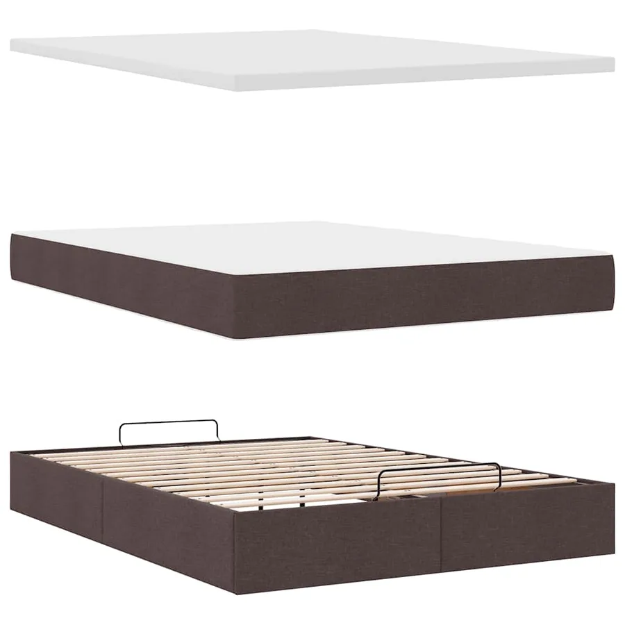 Cadre de lit ottoman avec matelas marron foncé 140x190 cm tissu - 8