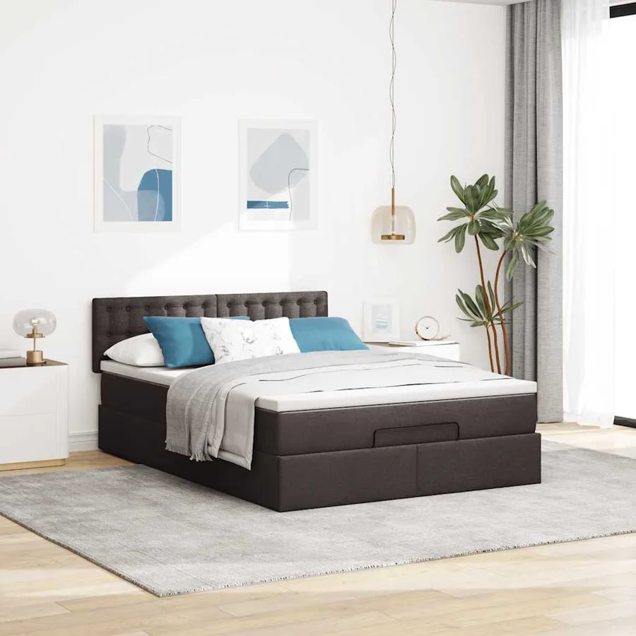 Lit ottoman avec matelas marron foncé 140x190 cm tissu - 3