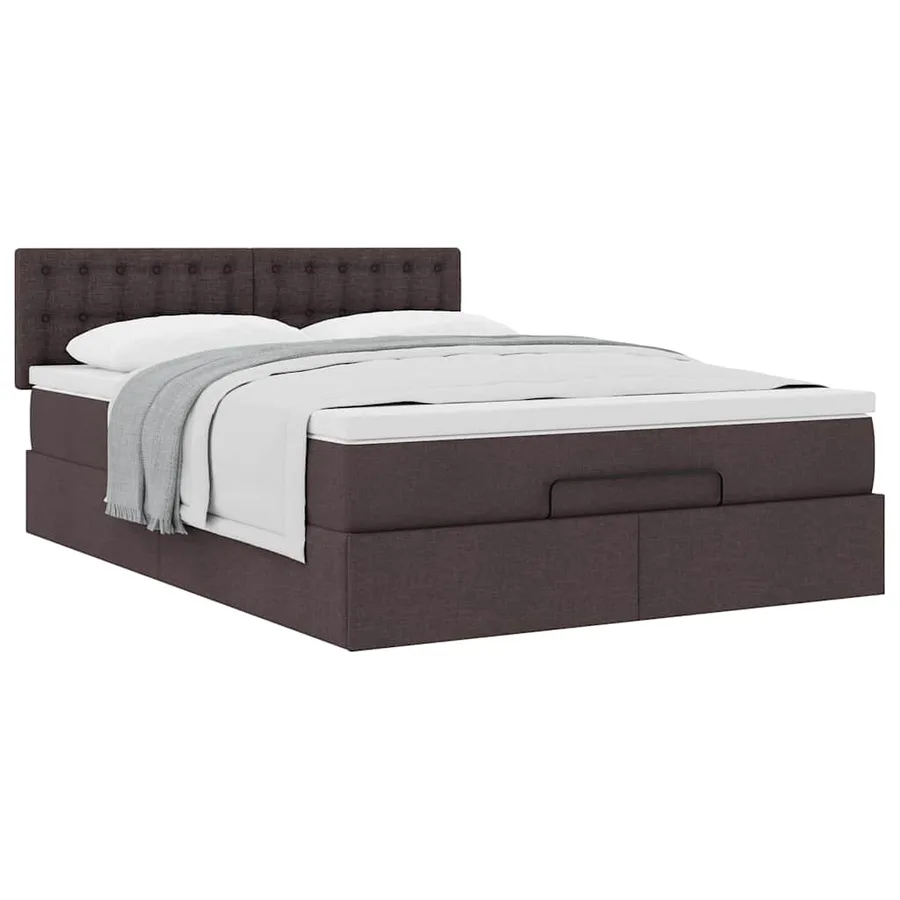 Lit ottoman avec matelas marron foncé 140x190 cm tissu - 5