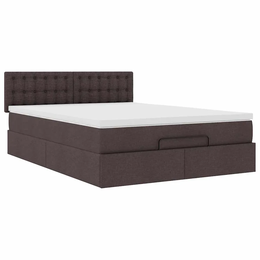 Lit ottoman avec matelas marron foncé 140x190 cm tissu - 6