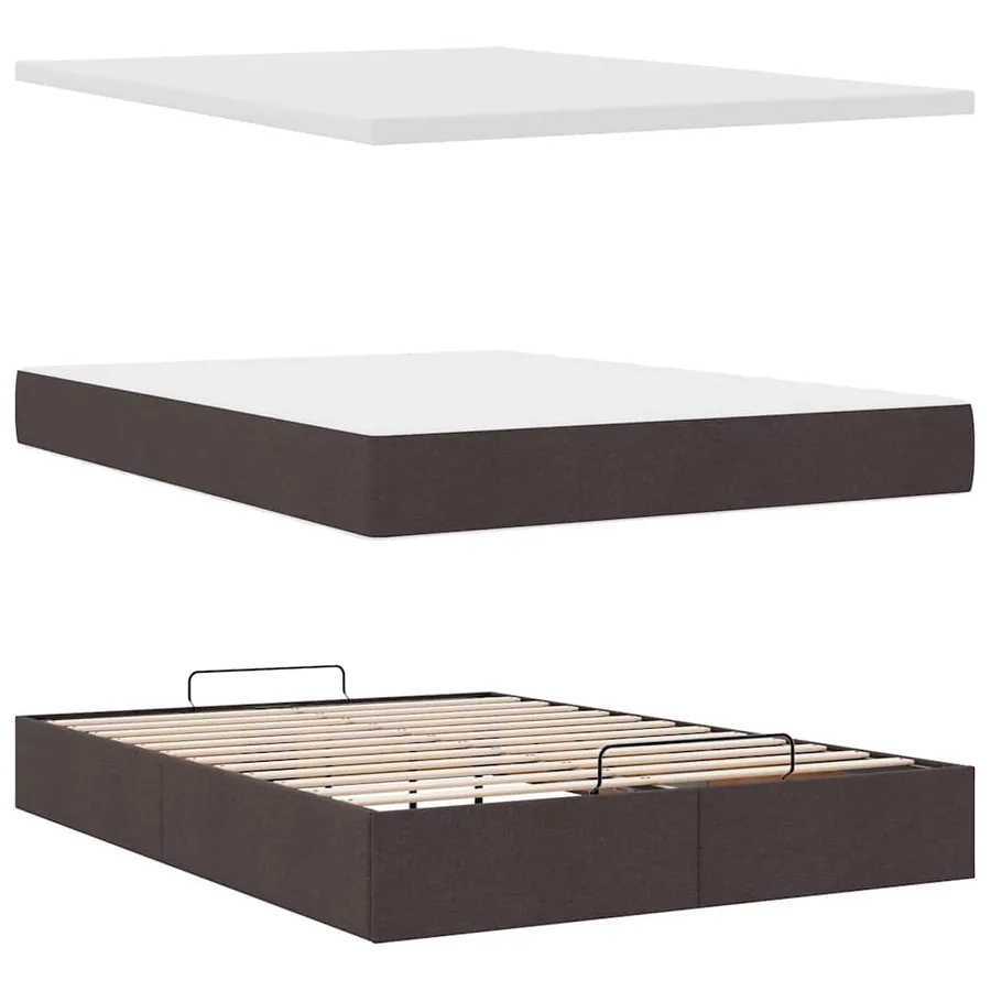 Lit ottoman avec matelas marron foncé 140x190 cm tissu - 8
