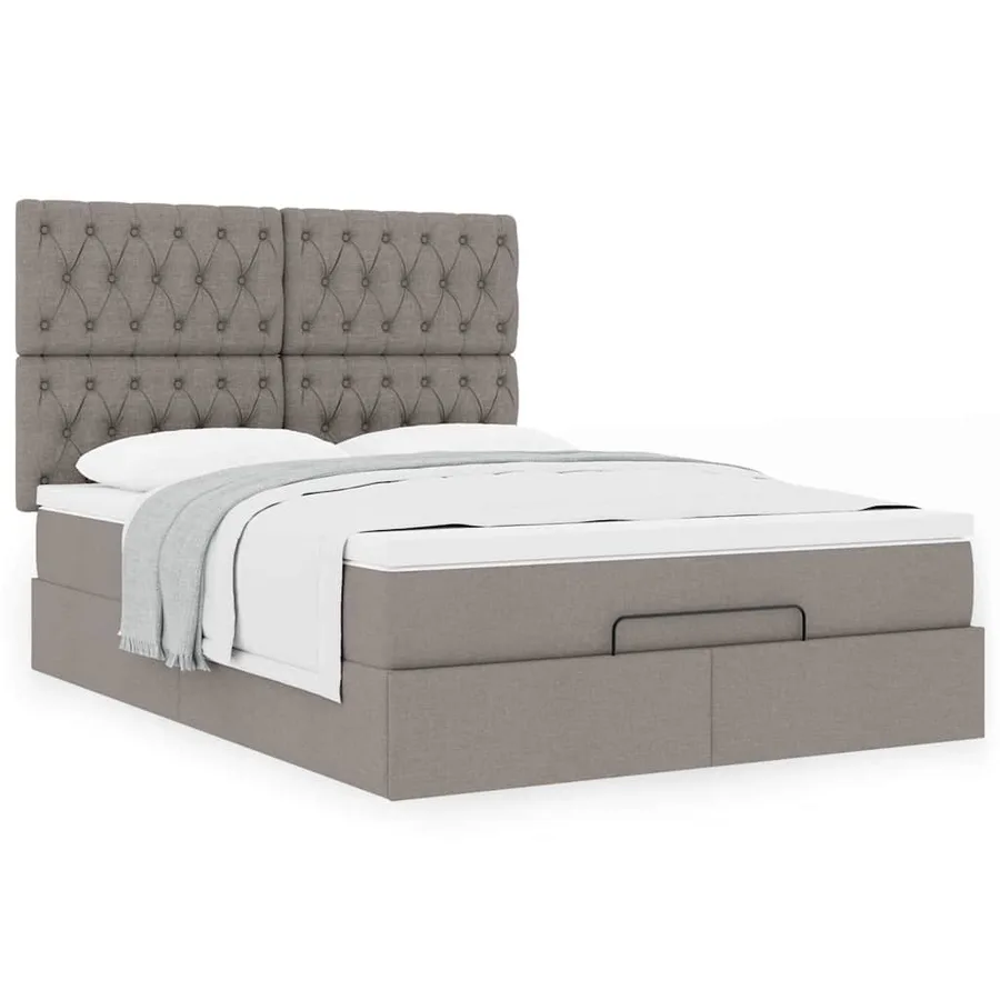 Cadre de lit ottoman avec matelas taupe 140x190 cm tissu - 4