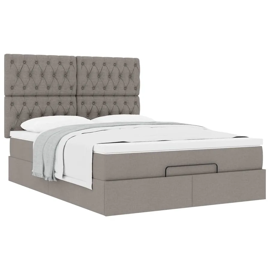 Cadre de lit ottoman avec matelas taupe 140x190 cm tissu - 5