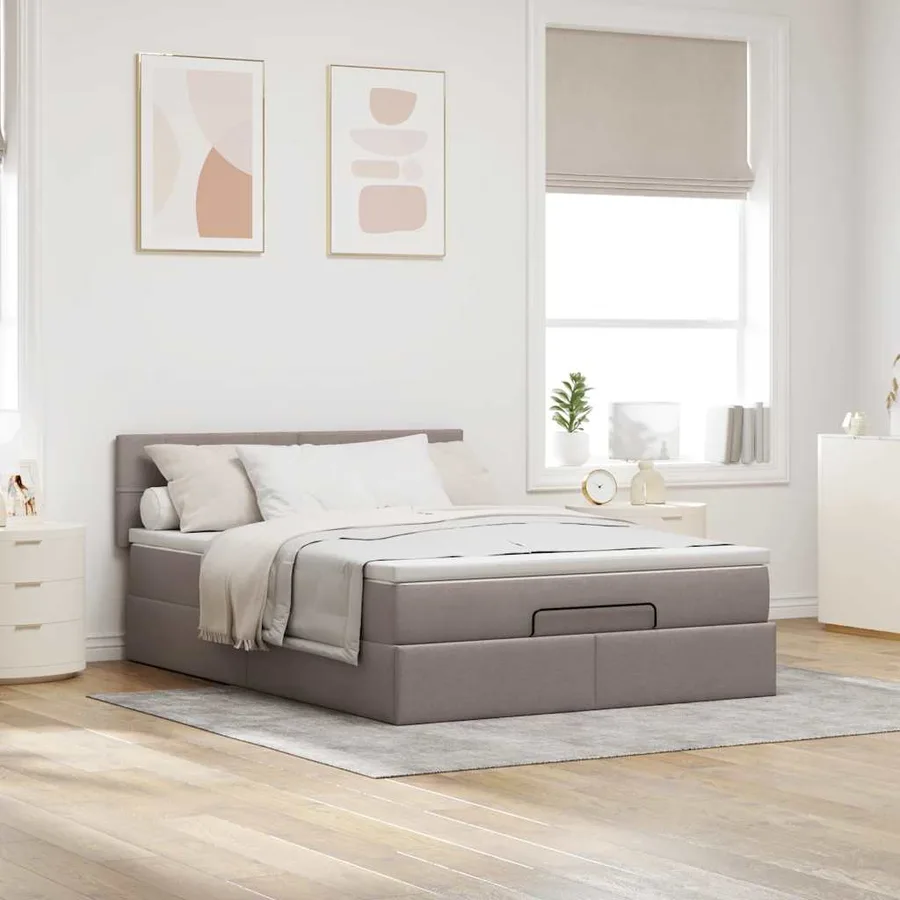 Lit ottoman avec matelas et LED taupe 140x190 cm tissu - 4