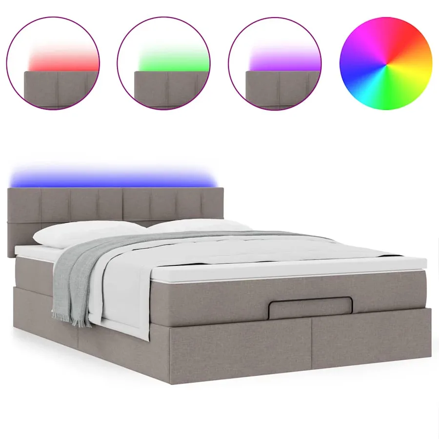 Lit ottoman avec matelas et LED taupe 140x190 cm tissu - 5