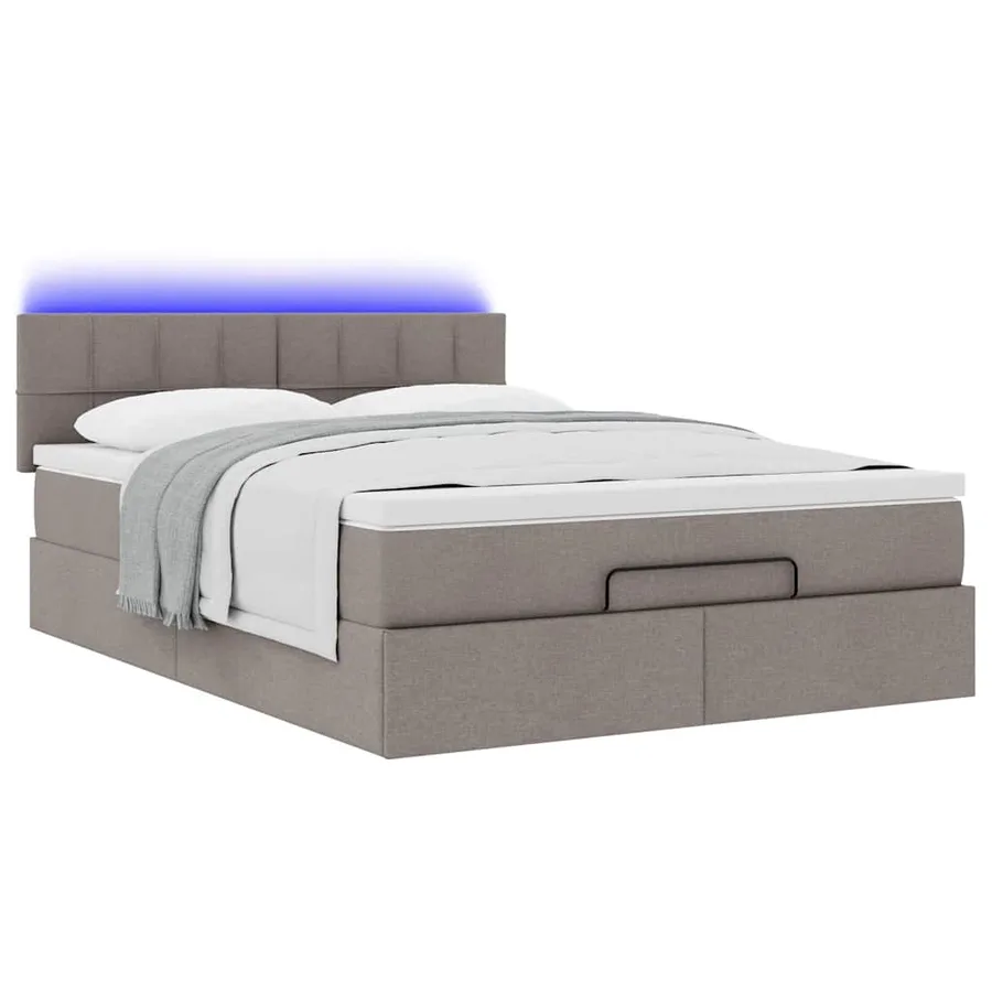 Lit ottoman avec matelas et LED taupe 140x190 cm tissu - 6