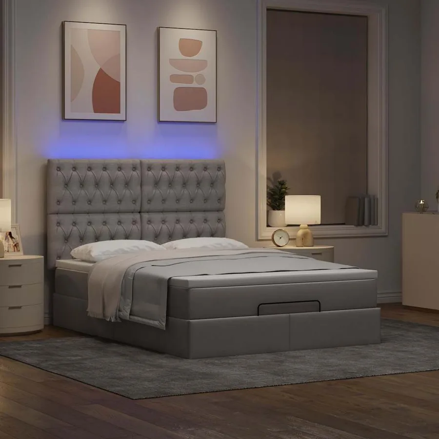 Cadre de lit ottoman avec matelas taupe 140x190 cm tissu - 3