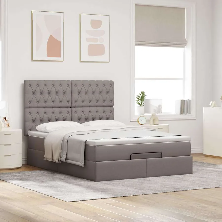 Cadre de lit ottoman avec matelas taupe 140x190 cm tissu - 4