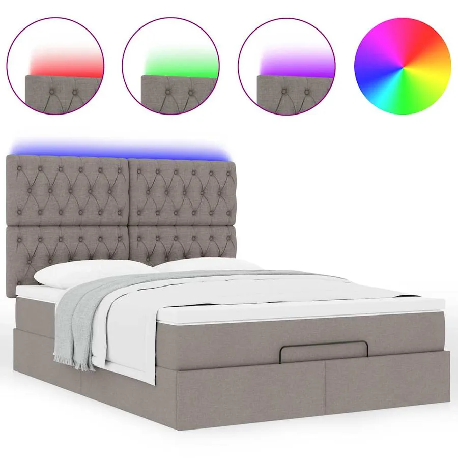 Cadre de lit ottoman avec matelas taupe 140x190 cm tissu - 5