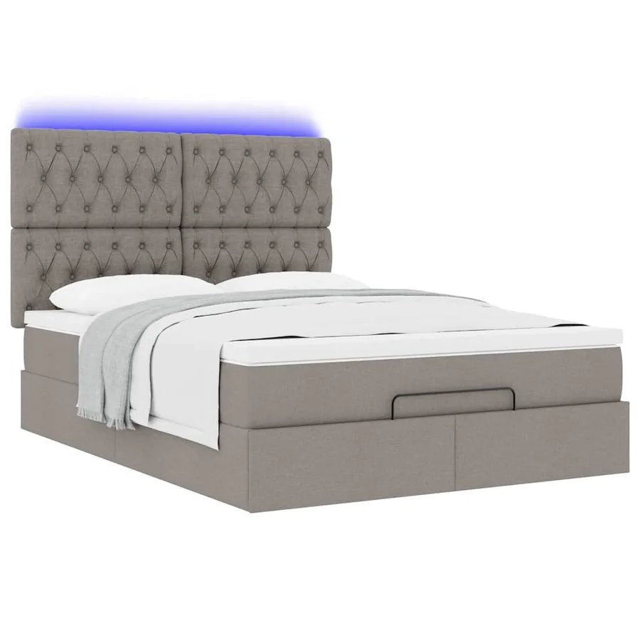 Cadre de lit ottoman avec matelas taupe 140x190 cm tissu - 6