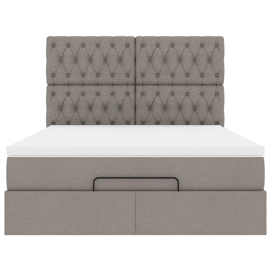 Cadre de lit ottoman avec matelas taupe 140x190 cm tissu - 8