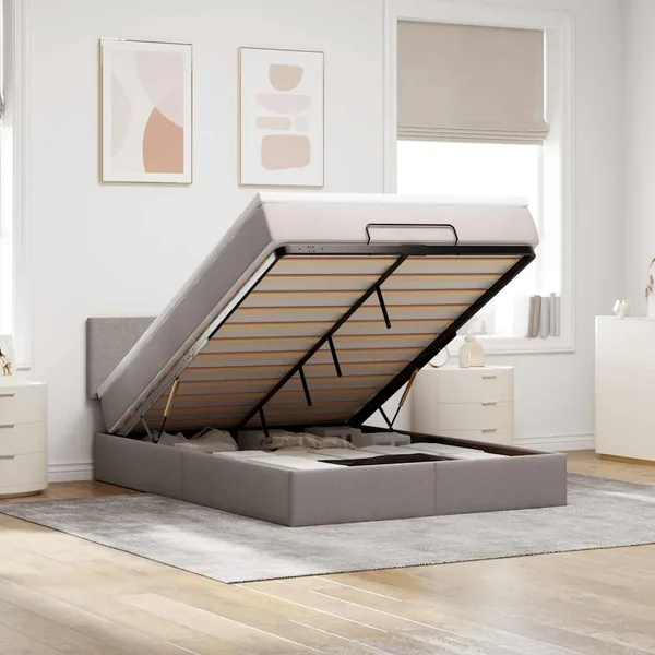 Lit ottoman avec matelas et LED taupe 140x190 cm tissu