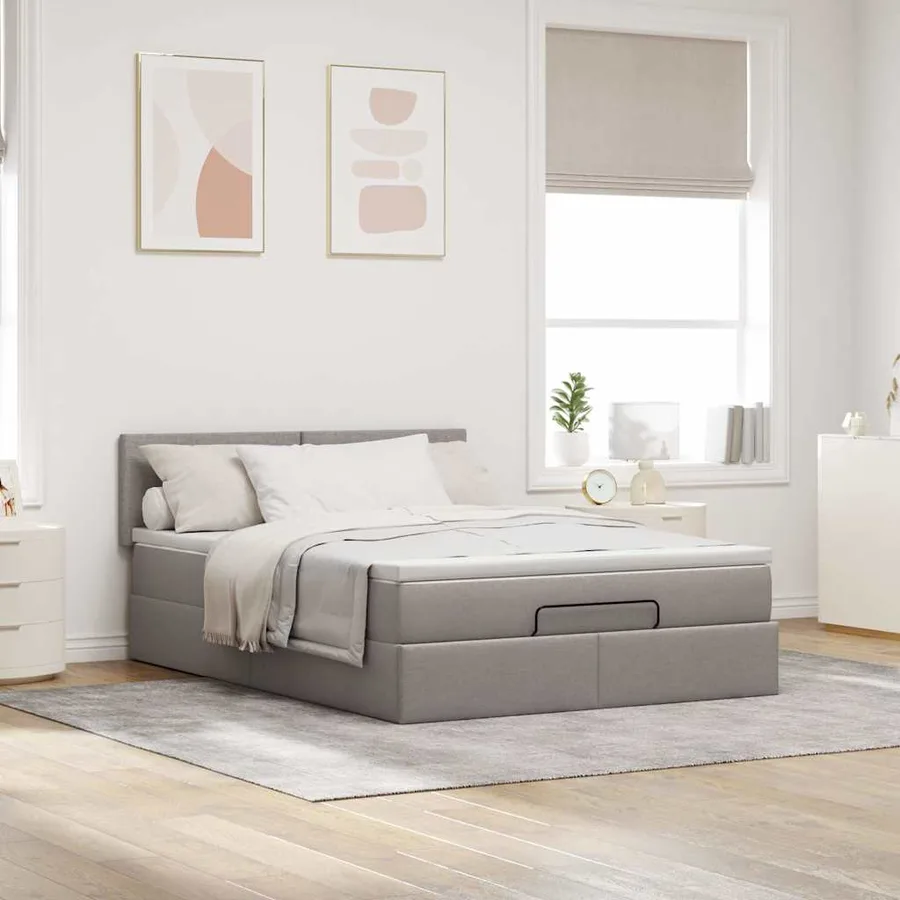 Lit ottoman avec matelas et LED taupe 140x190 cm tissu - 4