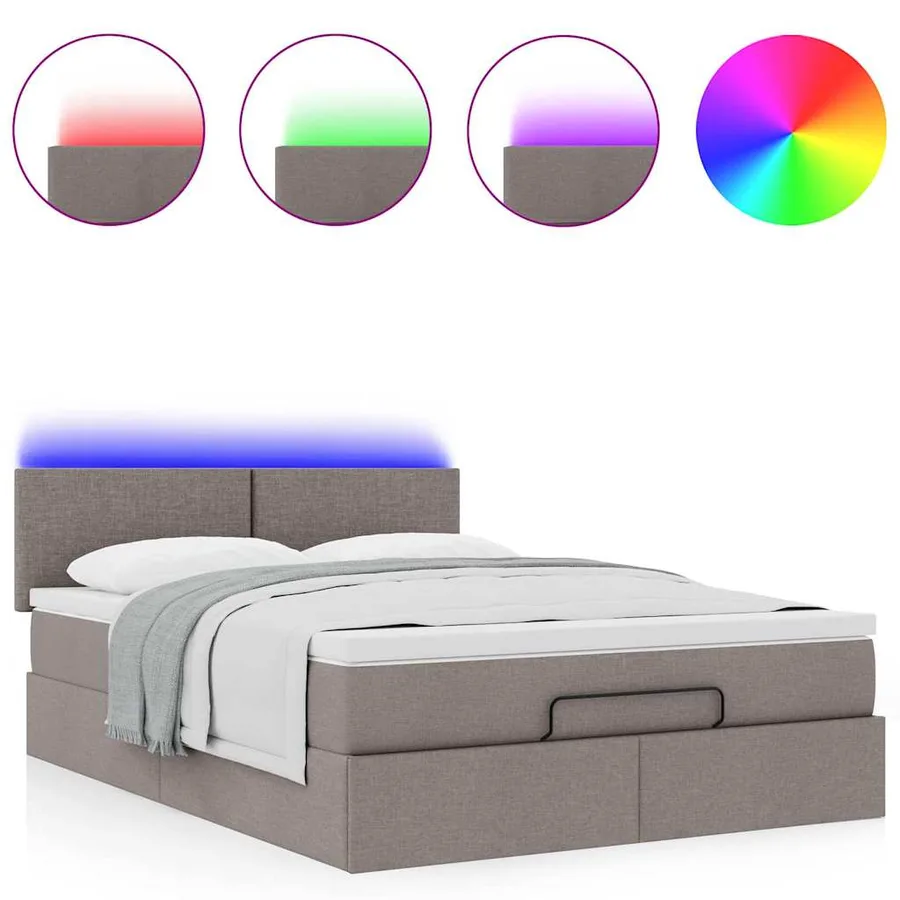 Lit ottoman avec matelas et LED taupe 140x190 cm tissu - 5