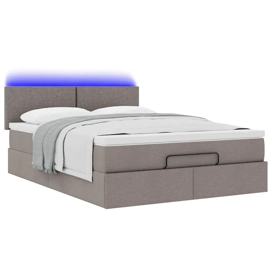 Lit ottoman avec matelas et LED taupe 140x190 cm tissu - 6