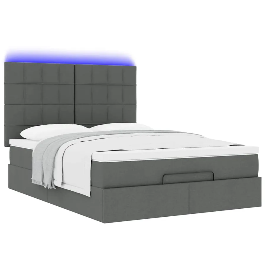Cadre de lit ottoman avec matelas gris foncé 140x190 cm tissu - 6