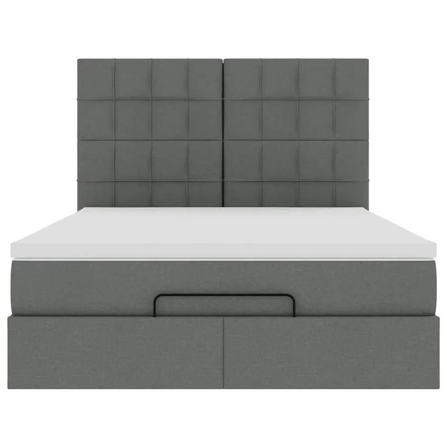 Cadre de lit ottoman avec matelas gris foncé 140x190 cm tissu - 8
