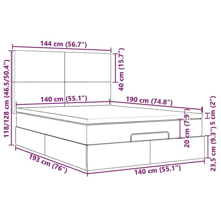 Cadre de lit ottoman avec matelas bleu 140x190 cm tissu - 18