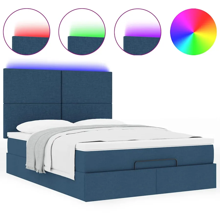 Cadre de lit ottoman avec matelas bleu 140x190 cm tissu - 5