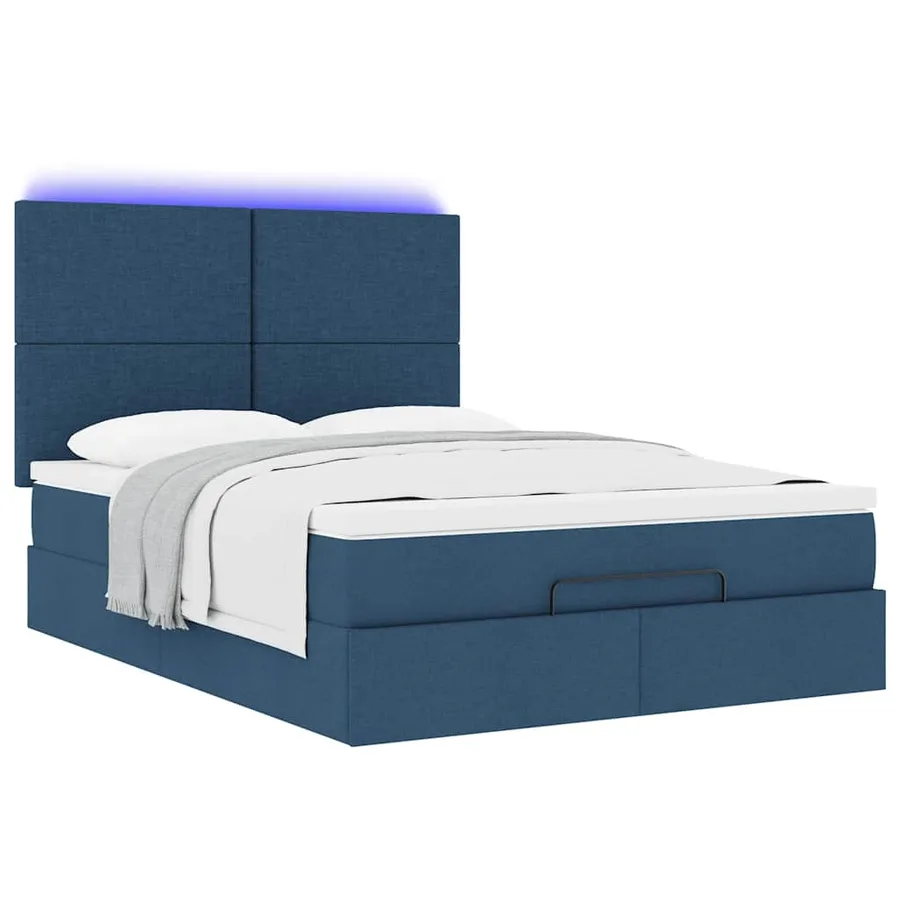 Cadre de lit ottoman avec matelas bleu 140x190 cm tissu - 6