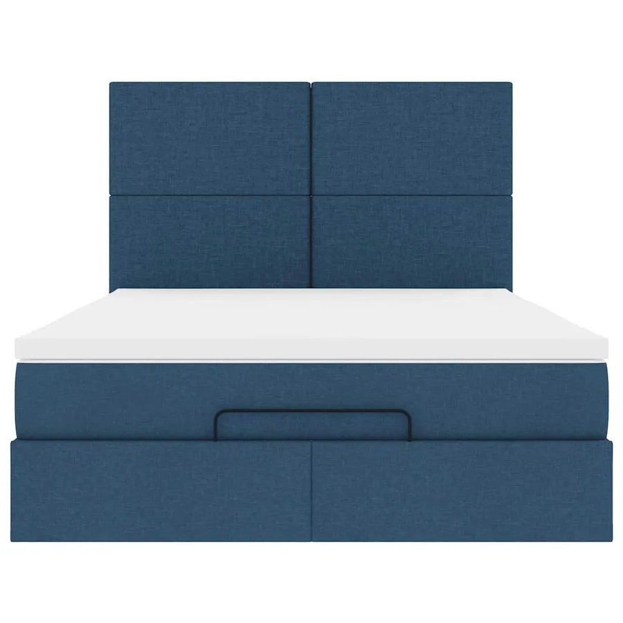 Cadre de lit ottoman avec matelas bleu 140x190 cm tissu - 8