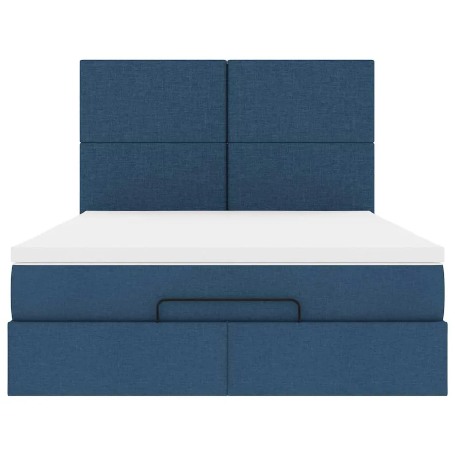 Cadre de lit ottoman avec matelas bleu 140x190 cm tissu - 7