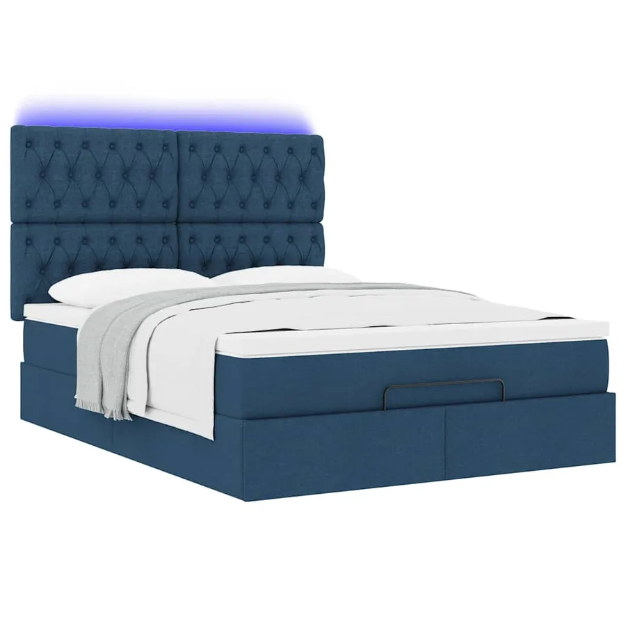 Cadre de lit ottoman avec matelas bleu 140x190 cm tissu - 6