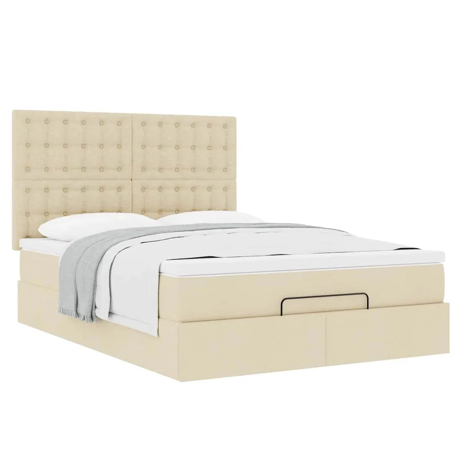 Cadre de lit ottoman avec matelas crème 140x190 cm tissu - 5