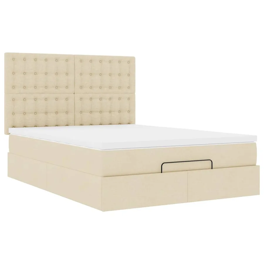 Cadre de lit ottoman avec matelas crème 140x190 cm tissu - 6