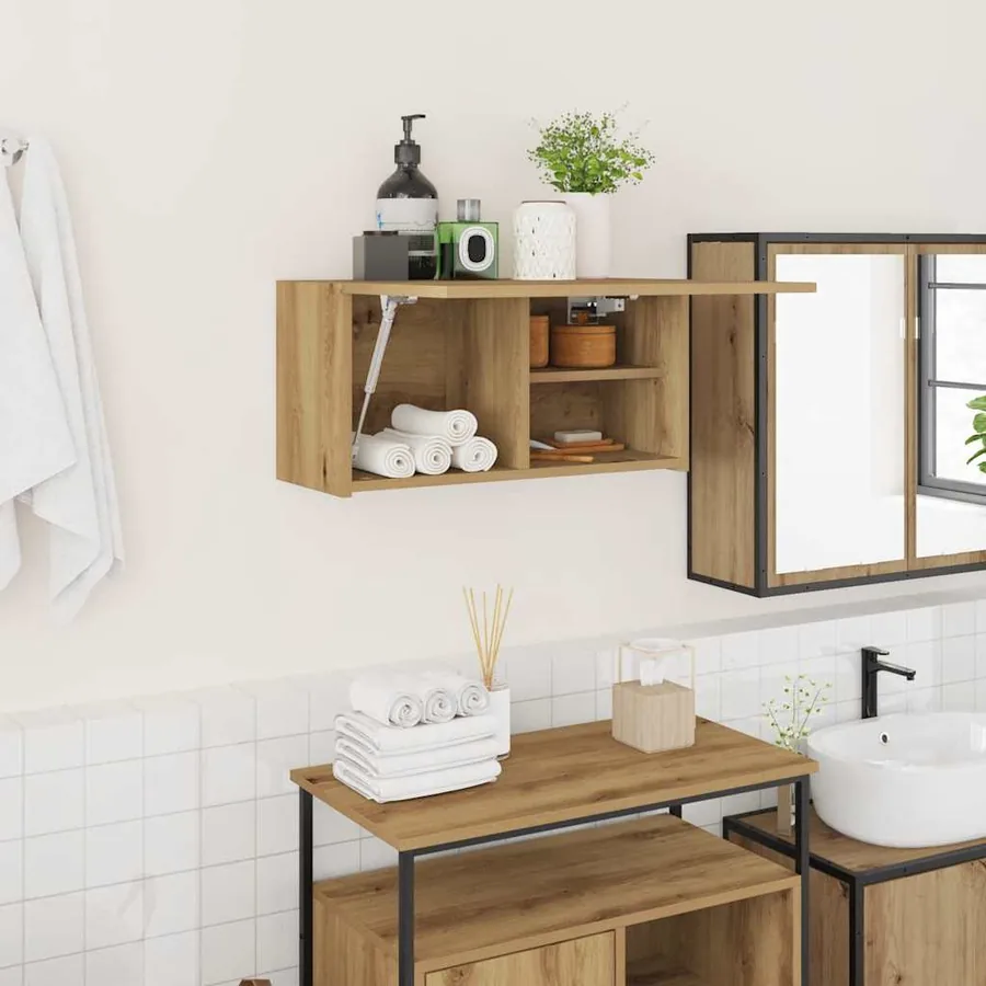 Armoire murale de bain chêne artisanal bois d'ingénierie