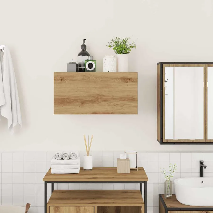 Armoire murale de bain chêne artisanal bois d'ingénierie - 3