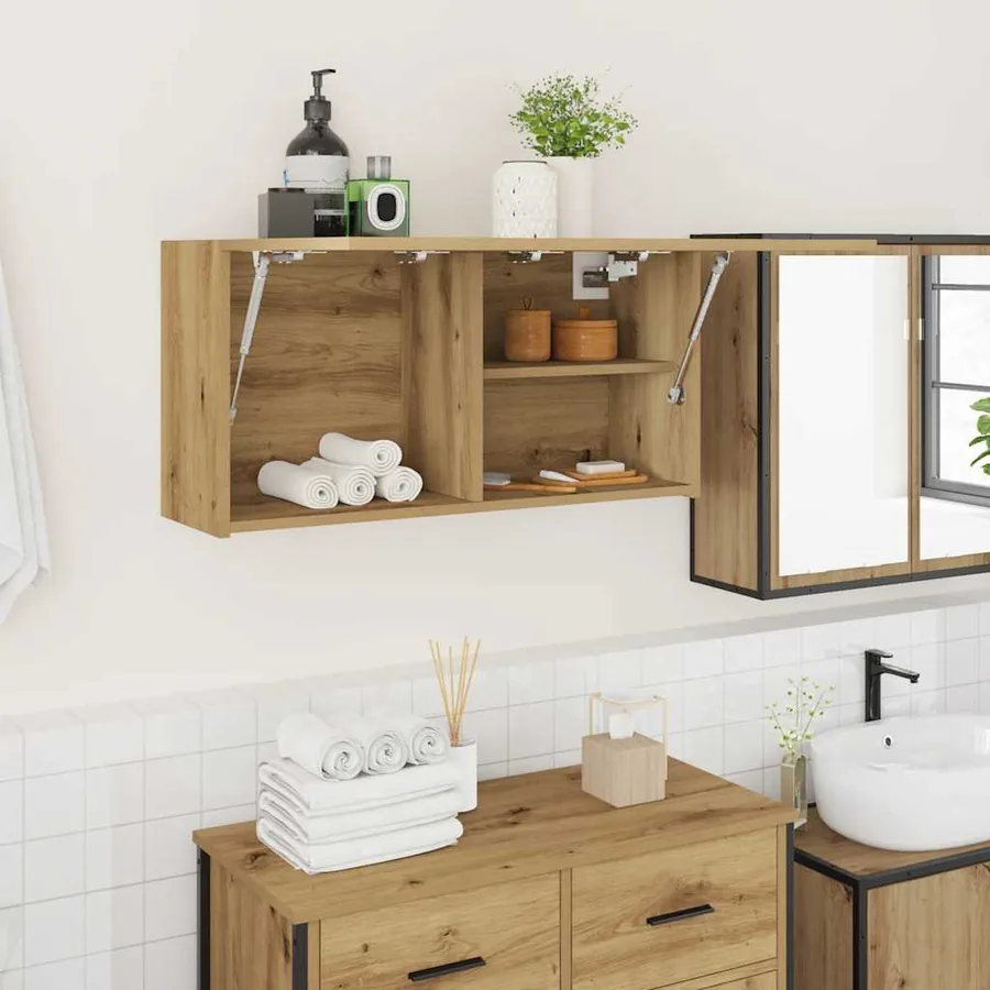 Armoire murale de bain chêne artisanal bois d'ingénierie