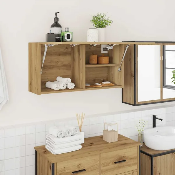 Armoire murale de bain chêne artisanal bois d'ingénierie