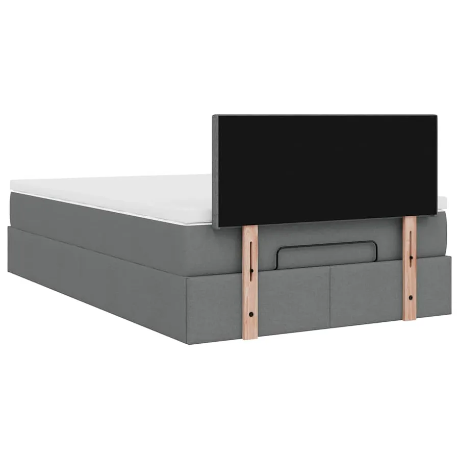 Lit ottoman avec matelas gris foncé 120x190 cm tissu - 11