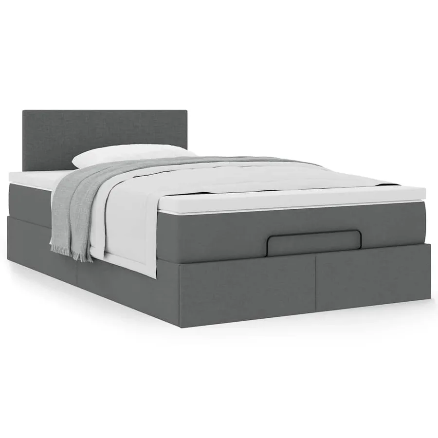 Lit ottoman avec matelas gris foncé 120x190 cm tissu - 4