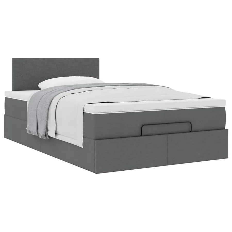 Lit ottoman avec matelas gris foncé 120x190 cm tissu - 5