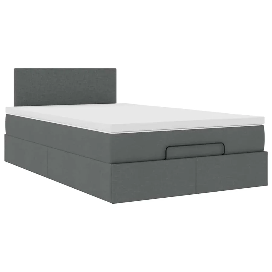 Lit ottoman avec matelas gris foncé 120x190 cm tissu - 6
