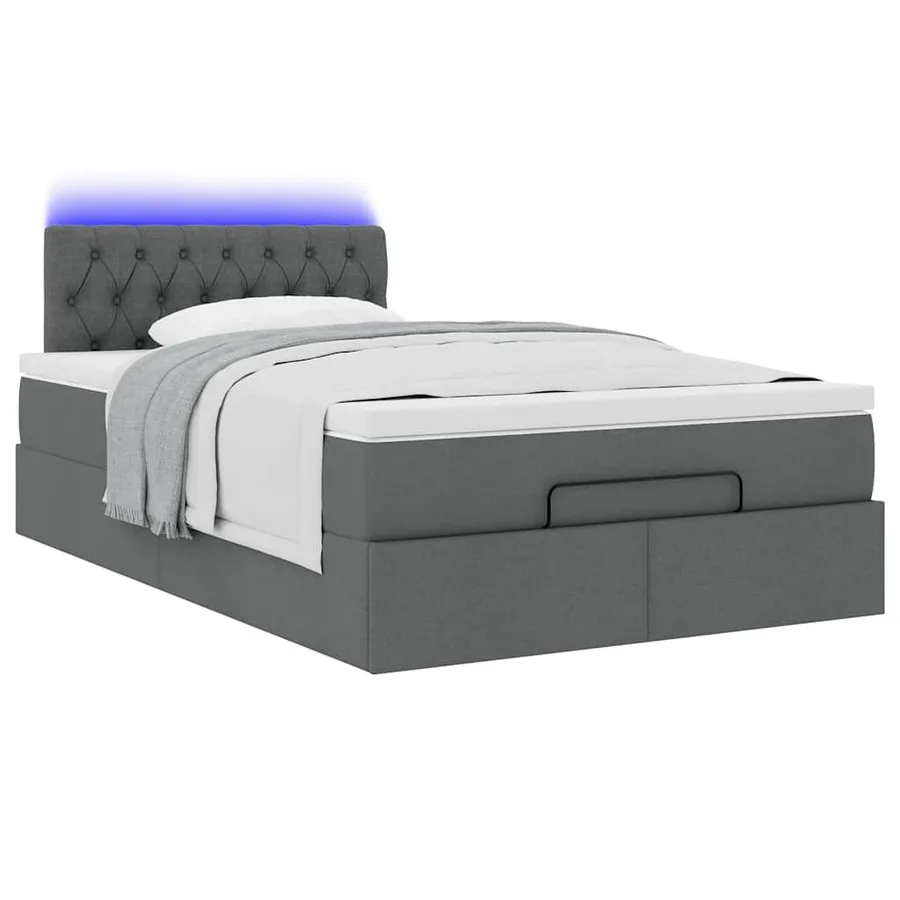 Lit ottoman avec matelas et LED gris foncé 120x190 cm tissu - 6