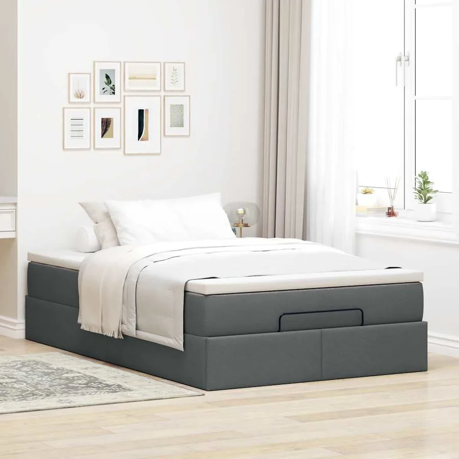 Cadre de lit ottoman avec matelas gris foncé 120x190 cm tissu - 3