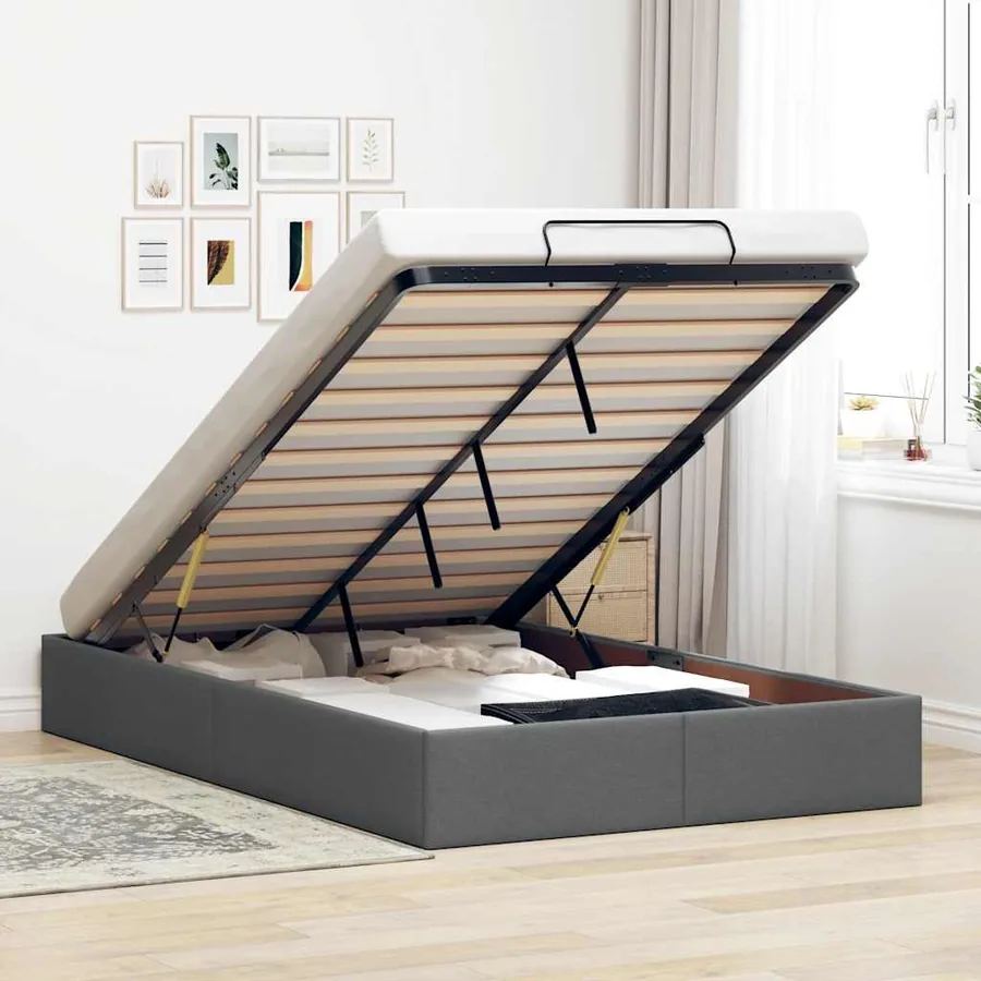 Cadre de lit ottoman sans matelas gris foncé 120x190 cm tissu