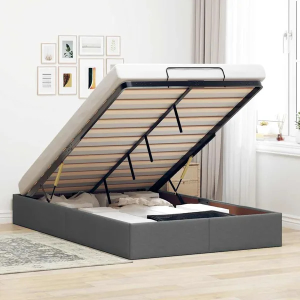Cadre de lit ottoman sans matelas gris foncé 120x190 cm tissu