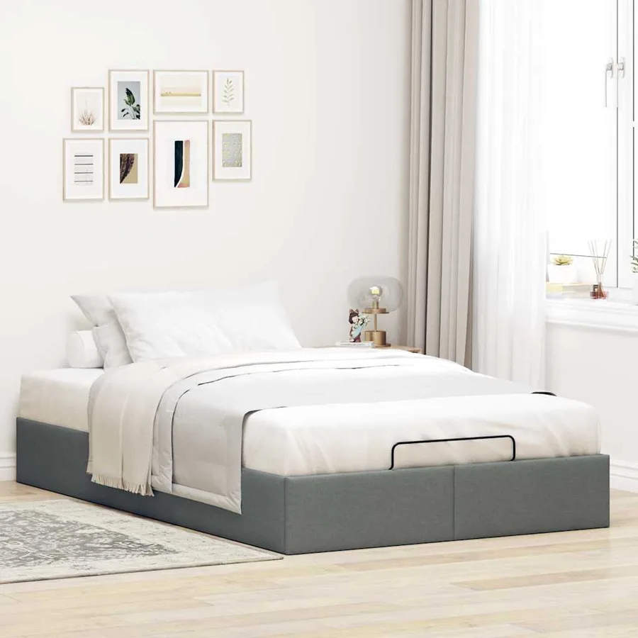 Cadre de lit ottoman sans matelas gris foncé 120x190 cm tissu - 3