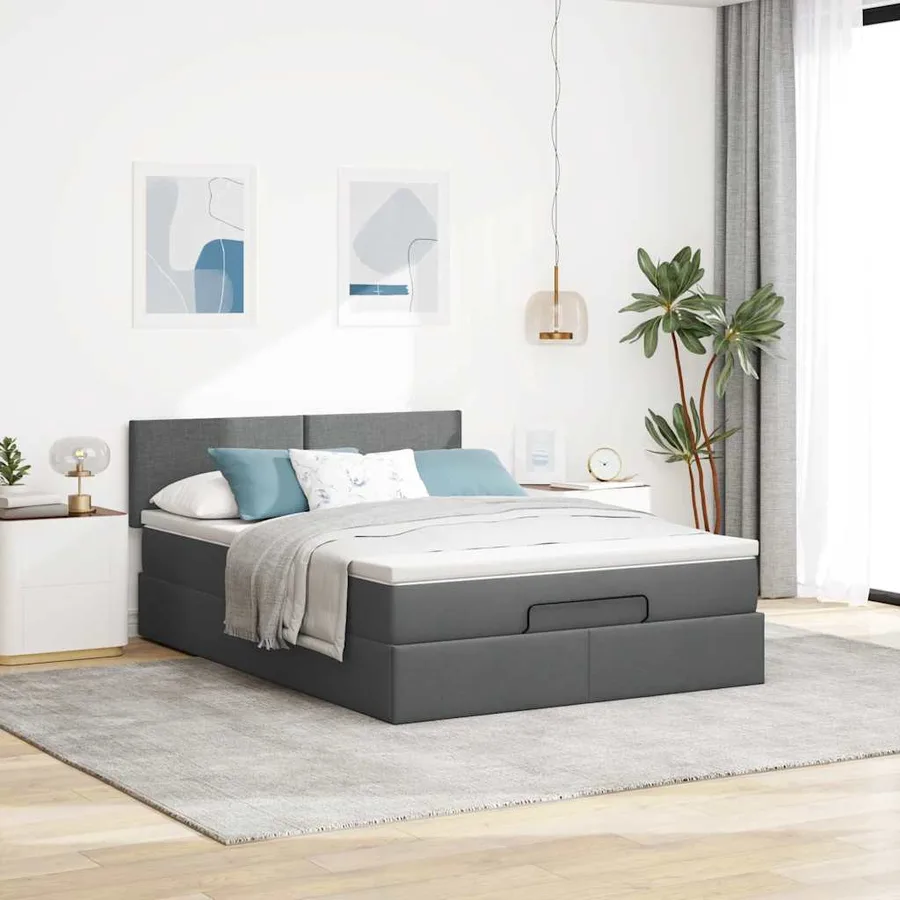 Lit ottoman avec matelas gris foncé 140x200 cm tissu - 3