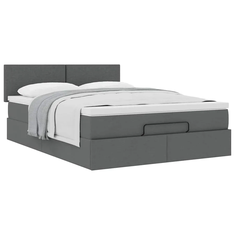 Lit ottoman avec matelas gris foncé 140x200 cm tissu - 4