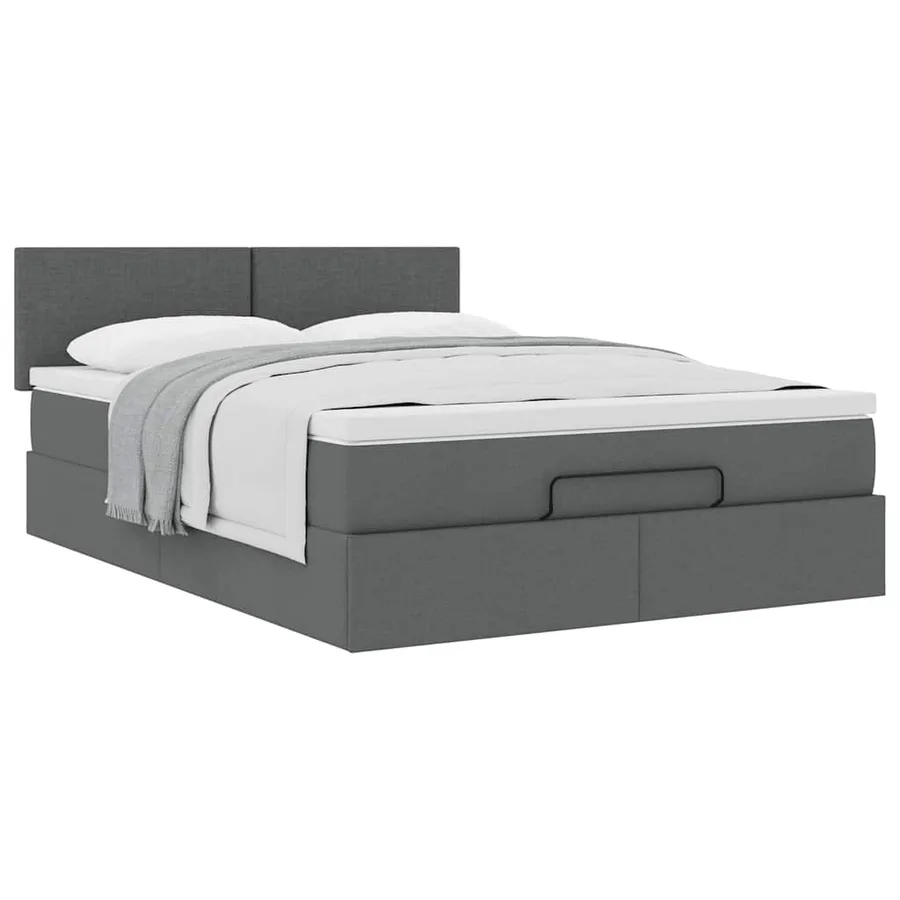 Lit ottoman avec matelas gris foncé 140x200 cm tissu - 5