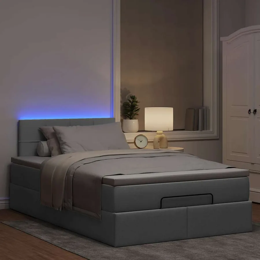 Lit ottoman avec matelas gris clair 120x190 cm tissu - 3