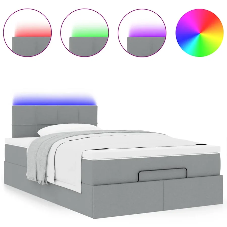 Lit ottoman avec matelas gris clair 120x190 cm tissu - 5